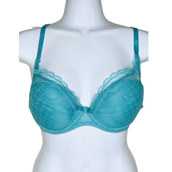 Chantelle Womens 3646 C Chic Sexy Underwire Push Up Bra 34D Blue - Picture 1 of 8